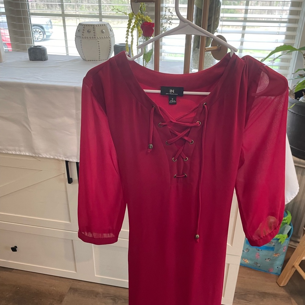I.N. San Francisco Vibrant Red Lace-Up Dress